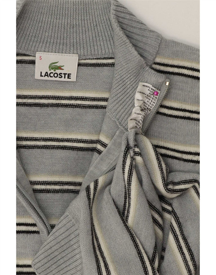 Maglione da uomo con zip e collo Lacoste taglia 5 grande in lana a righe blu