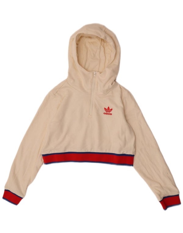 Maglione con cappuccio grafico da donna Adidas Crop Graphic UK 12 Medium Off White Colourblock