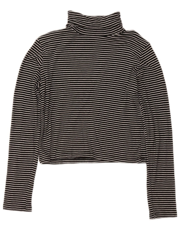 Top corto da donna Zara a maniche lunghe UK 14 grande viscosa a righe nere