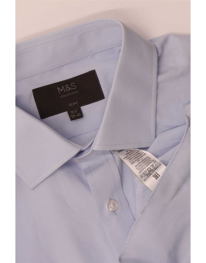 Camicia slim da uomo Marks & Spencer UK 39/40 15 1/2 Poliestere blu medio
