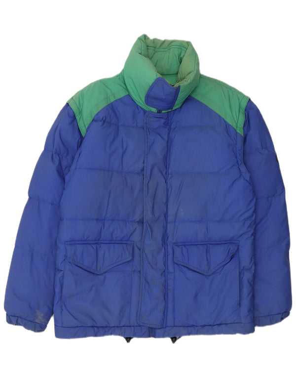 Giacca imbottita oversize da uomo vintage UK 36 piccola in nylon color block blu
