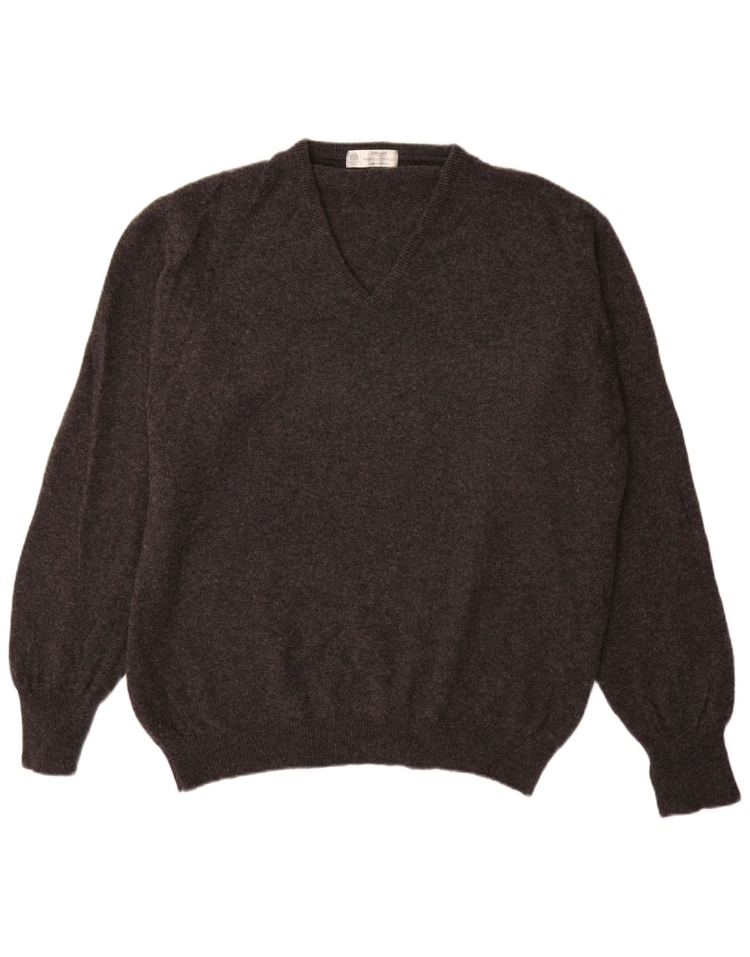 Maglione da uomo Marks & Spencer con scollo a V, lana d'agnello grande grigia screziata