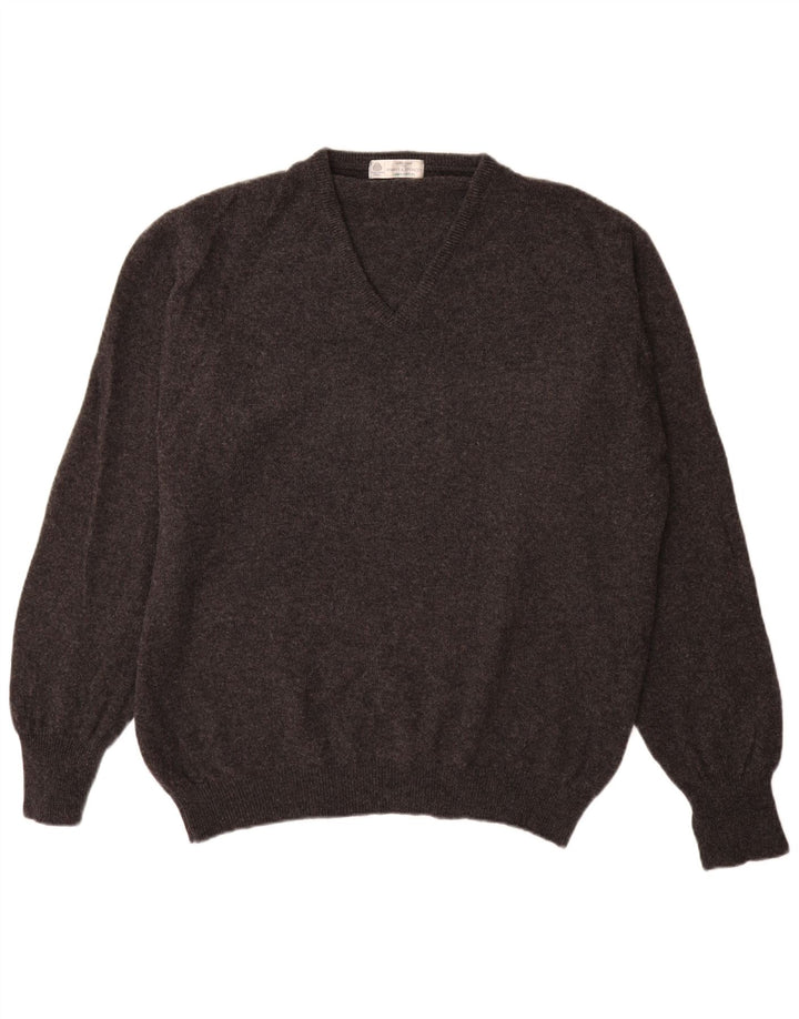 Maglione da uomo Marks & Spencer con scollo a V, lana d'agnello grande grigia screziata