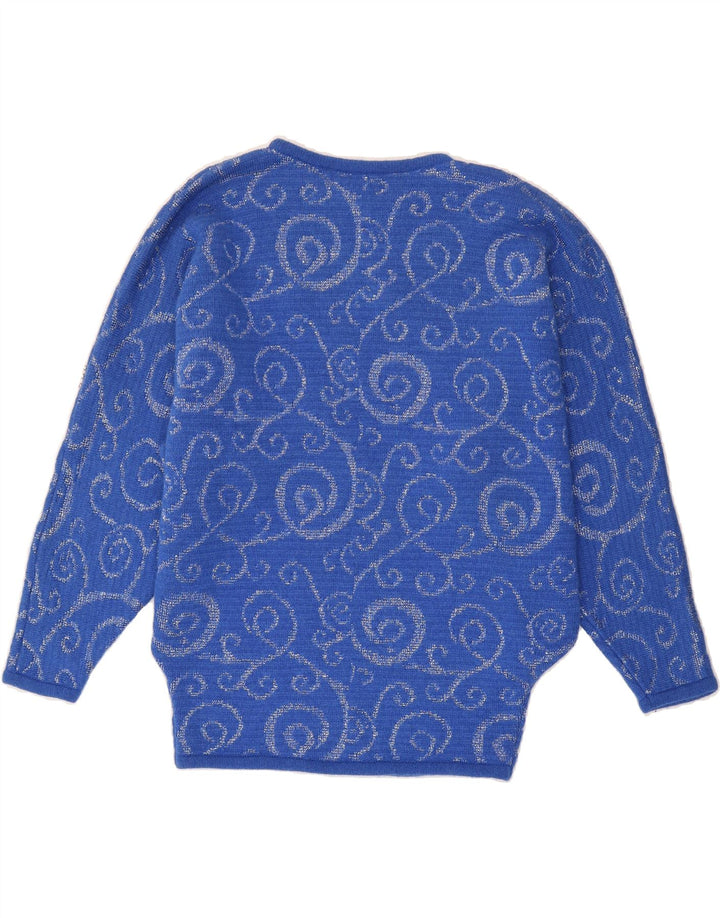 VINTAGE Womens Abstract Pattern Crew Neck Jumper Sweater UK 16 Large Blue Vintage Vintage and Second-Hand Vintage from Messina Hembry 
