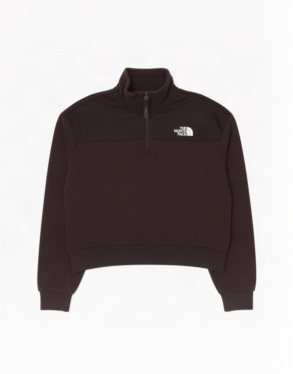 Felpa da donna con collo con zip The North Face UK 14 grande cotone nero