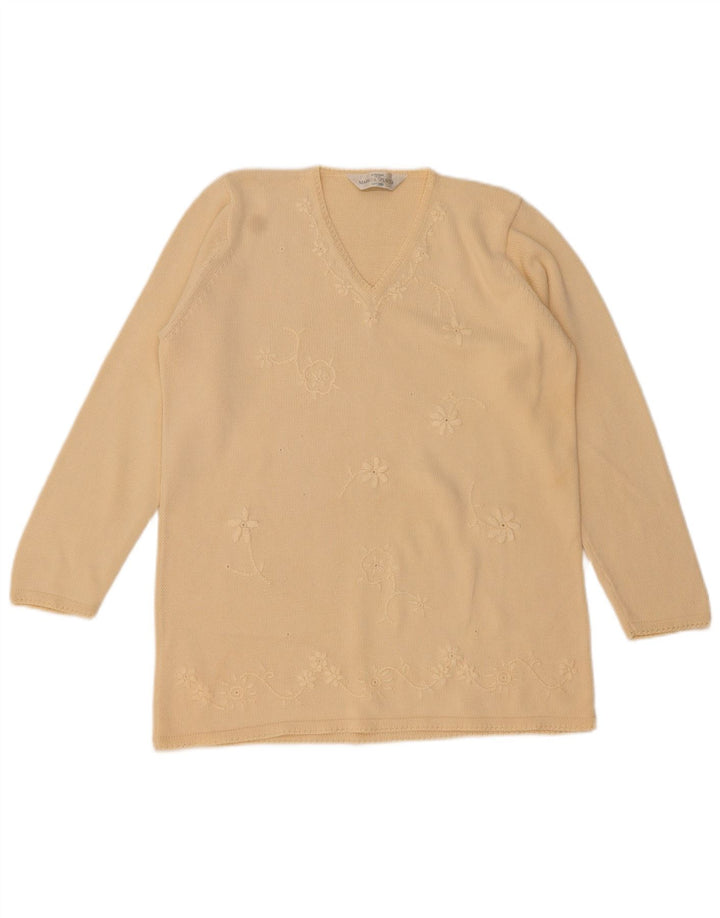 Maglione con scollo a V da donna Marks & Spencer UK 12 Beige medio floreale