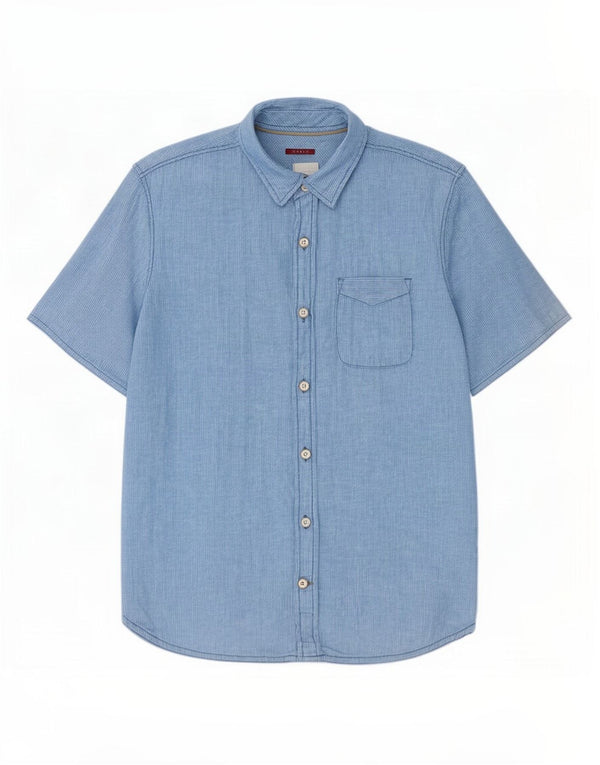 Fat Face Mens Short Sleeve Shirt Small Blue Striped Linen