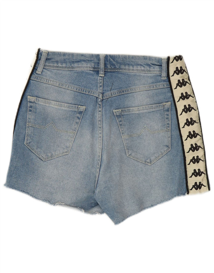 Pantaloncini di jeans con grafica Kappa da donna piccoli W27 blu in cotone color block