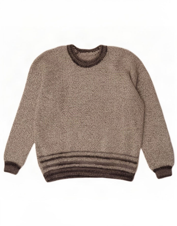 Maglione vintage da uomo con scollo a barca a righe grigio medio