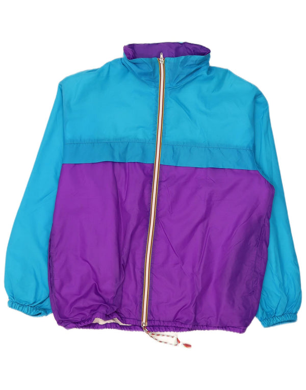 Vintage Mens Hooded Tracksuit Top Jacket Medium Blue Colourblock Sports