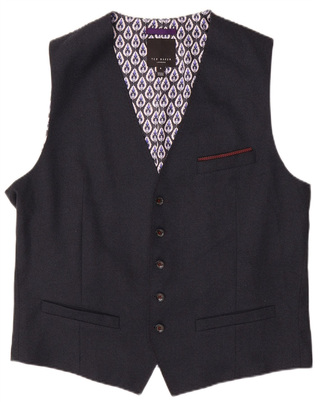 Gilet da uomo TED BAKER taglia 5 XL poliestere floreale blu navy