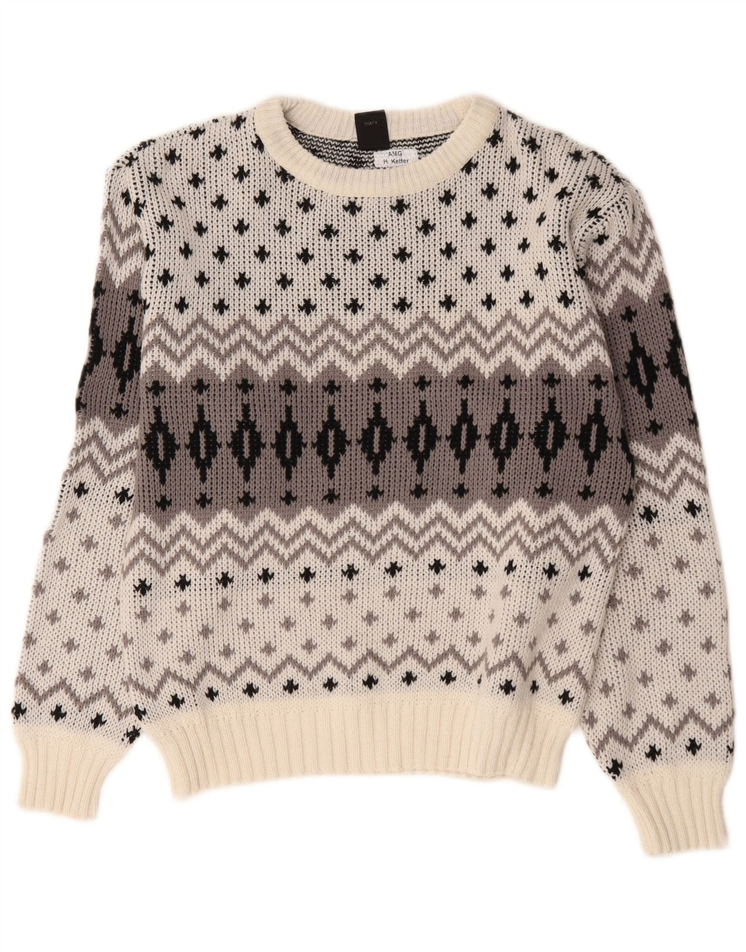Maglione maglione girocollo da uomo C&A EU 48/50 Medio Bianco Fair Isle