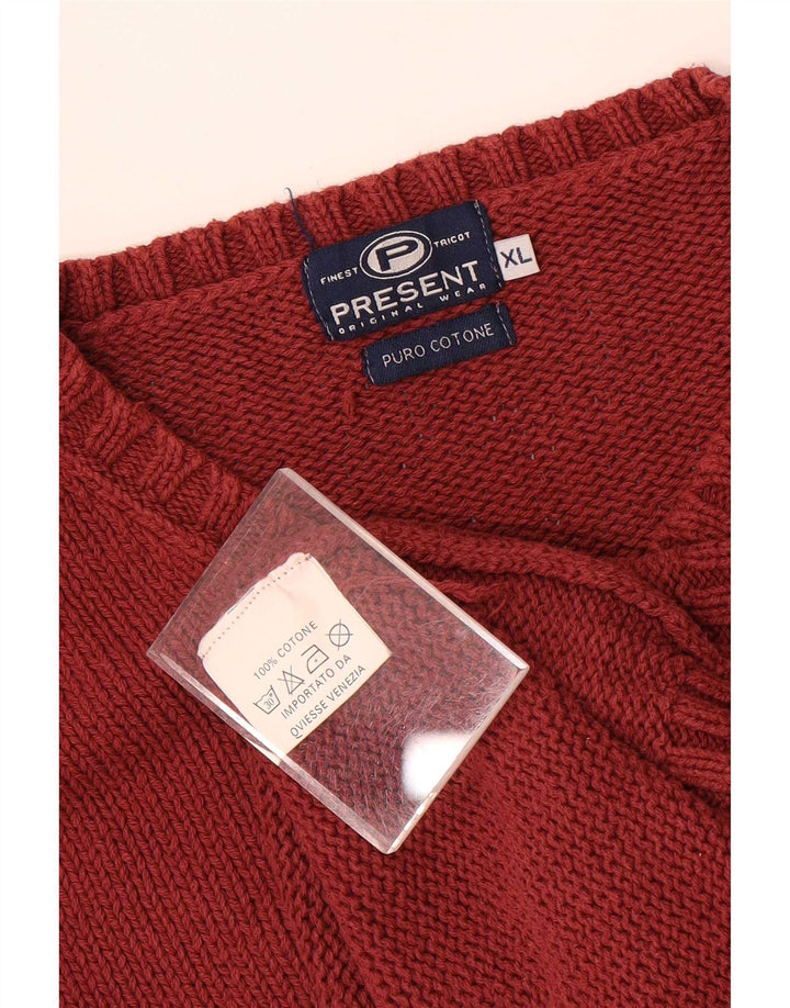 Maglione vintage da uomo con scollo a V XL in cotone marrone