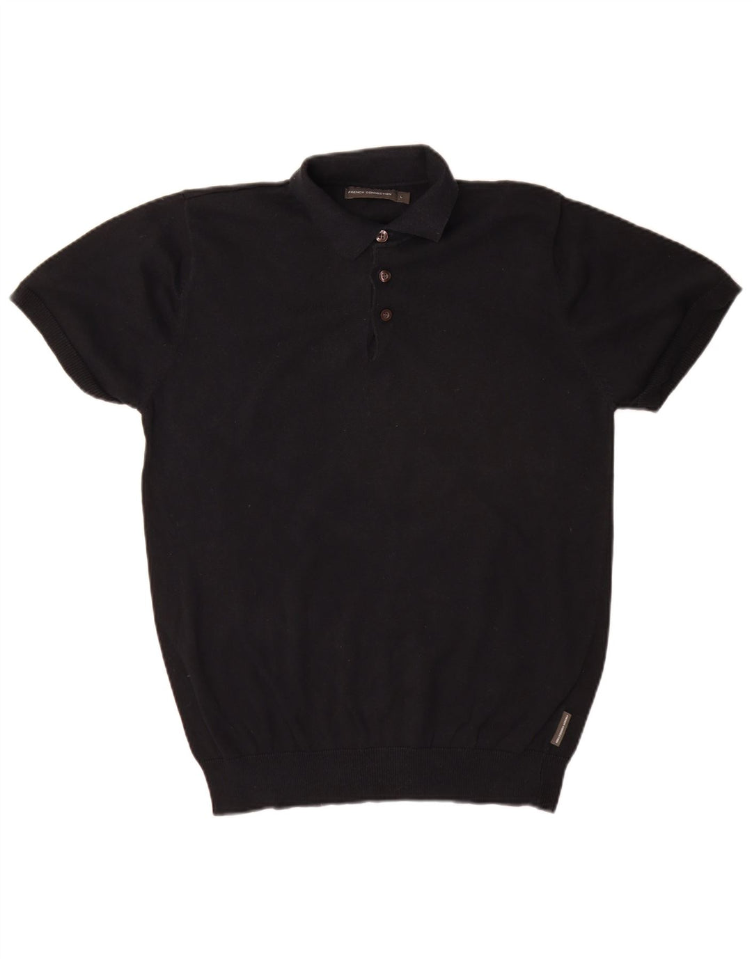 French Connection Maglione da uomo a maniche corte con collo a polo grande nero