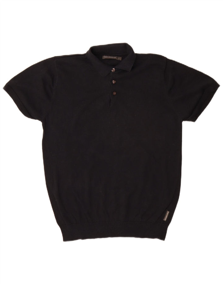 French Connection Maglione da uomo a maniche corte con collo a polo grande nero