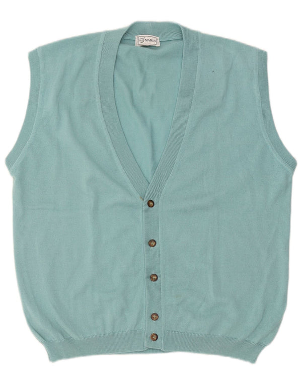 Maglione cardigan senza maniche vintage da uomo XL in lana blu
