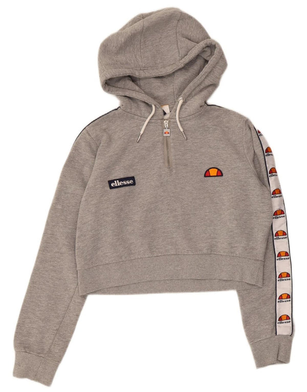 Felpa con cappuccio grafica da donna Ellesse con collo e zip UK 12 Blocco colore grigio medio