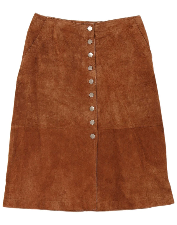 WAREHOUSE Womens Suede Skirt UK 8 Small W26  Brown Leather