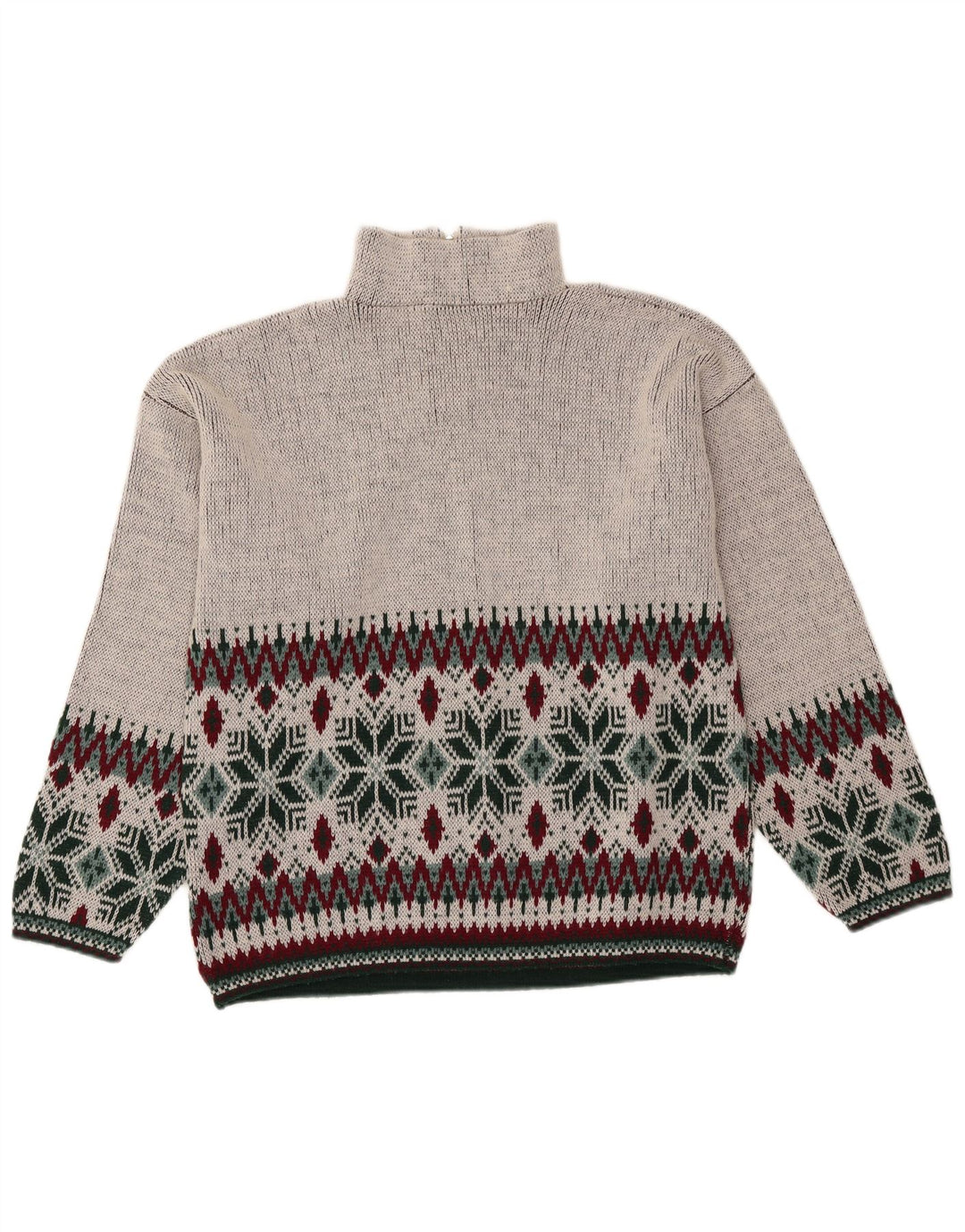 Maglione vintage da uomo con zip e collo grigio medio Fair Isle