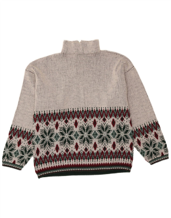 Maglione vintage da uomo con zip e collo grigio medio Fair Isle