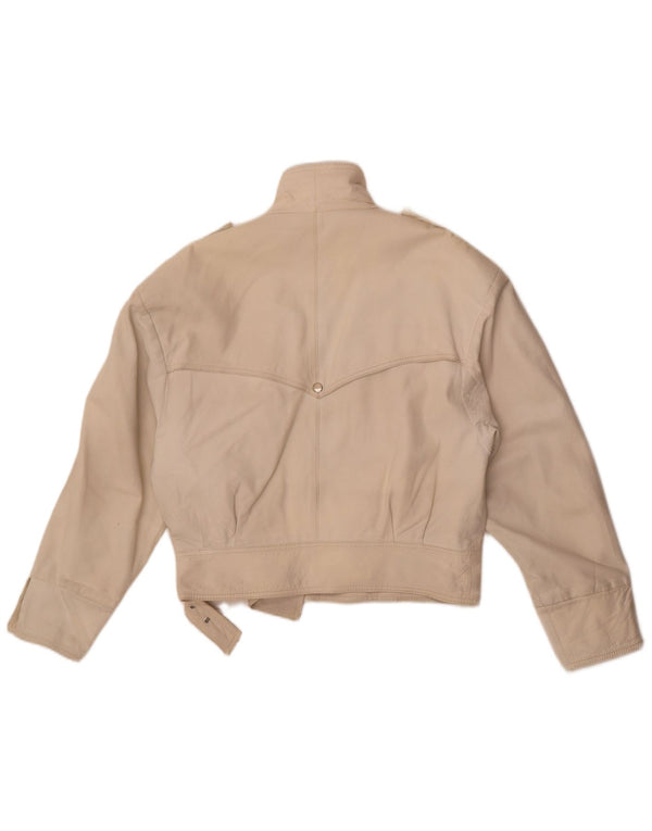 Giacca in pelle militare da donna vintage UK 16 grande in pelle bianco sporco