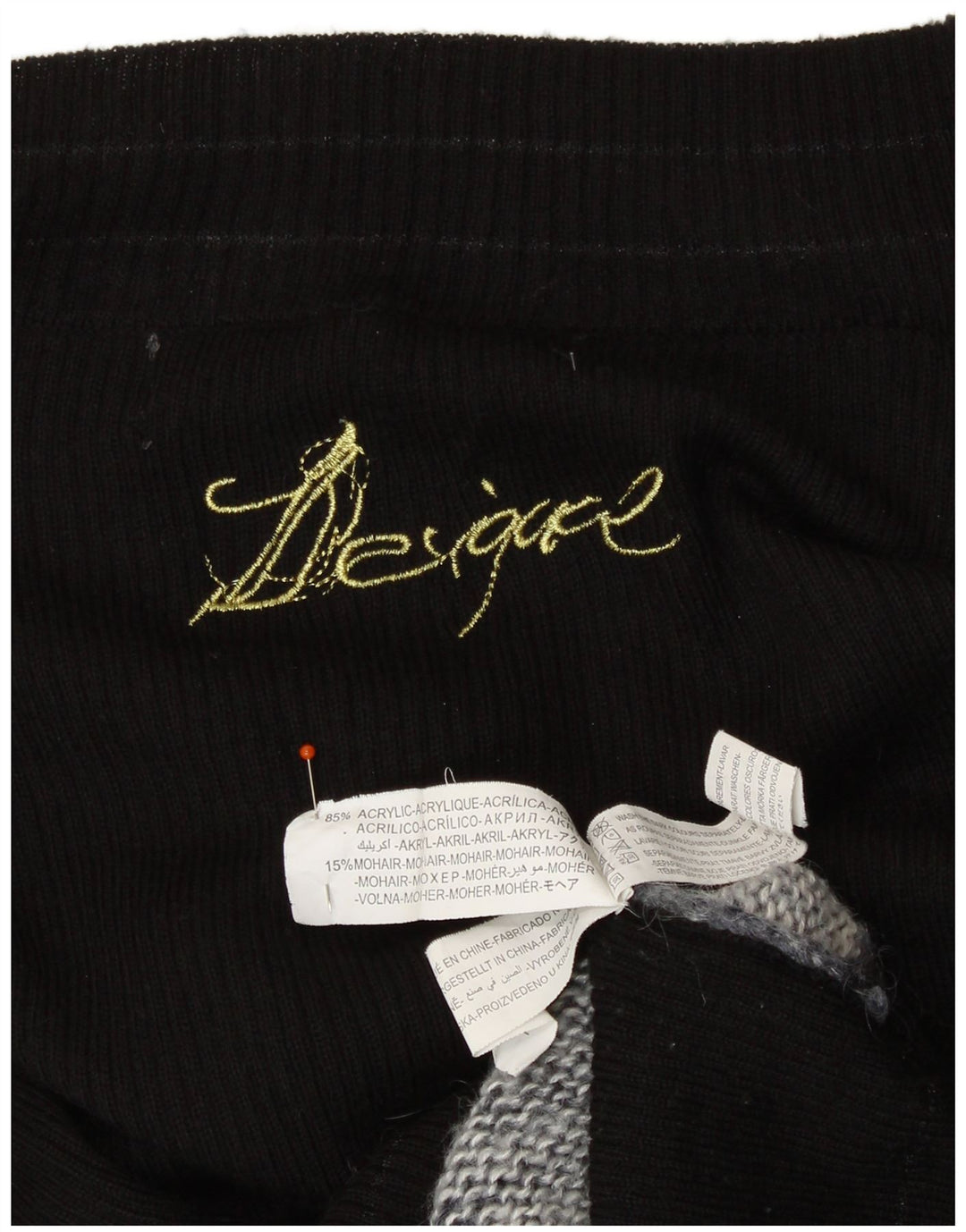 DESIGUAL Donna Maglione con scollo a barchetta Maglione UK 12 Medio Nero Colorato