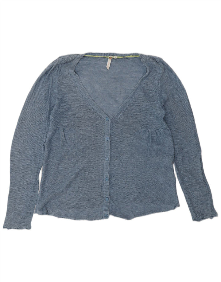 WHITE STUFF Maglione cardigan da donna UK 10 Piccolo lino blu