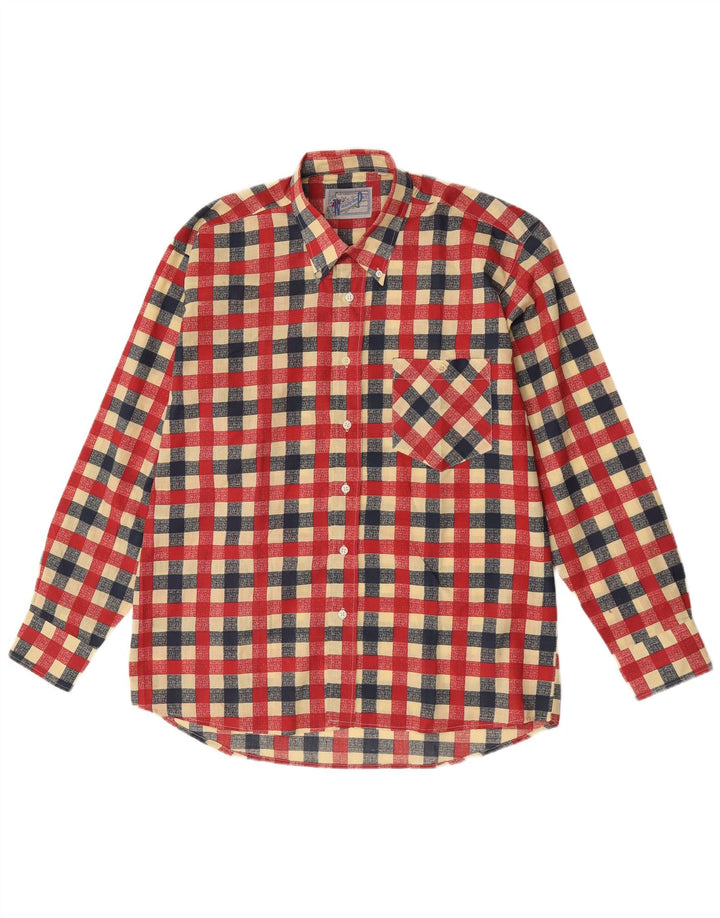 Camicia da uomo vintage grande in poliestere a quadretti rossi