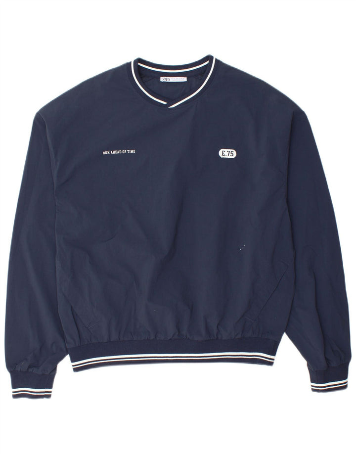 Zara Uomo New York Grafica Loose Fit Pullover Tuta Top Small Blu Navy