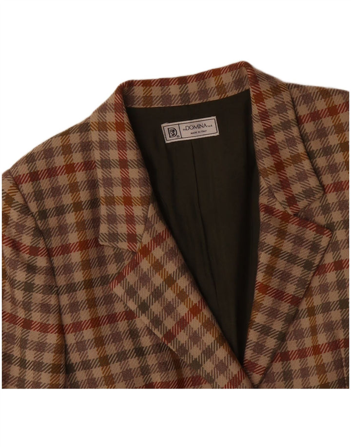 DOMINA Womens 2 Button Blazer Jacket IT 48 XL Beige Gingham Wool