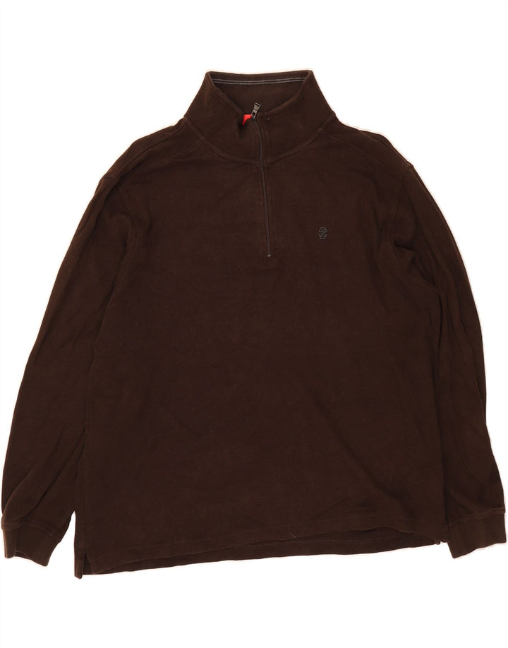 IZOD Mens Zip Neck Jumper Sweater Large Brown Cotton Vintage Izod and Second-Hand Izod from Messina Hembry 