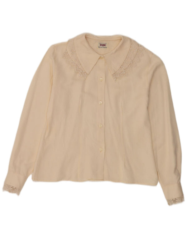 Camicetta camicia da donna Sisley UK 14 medio bianco sporco floreale
