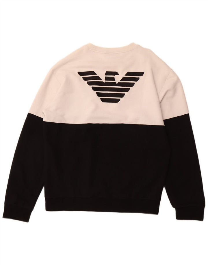 EMPORIO ARMANI Felpa con grafica da donna Maglione UK 18 XL Nero Colourblock