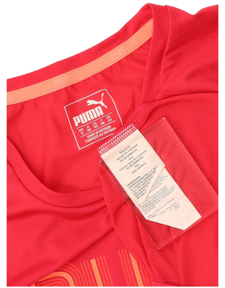 Puma T-shirt grafica da donna Top UK 10 Small Rosso Poliestere