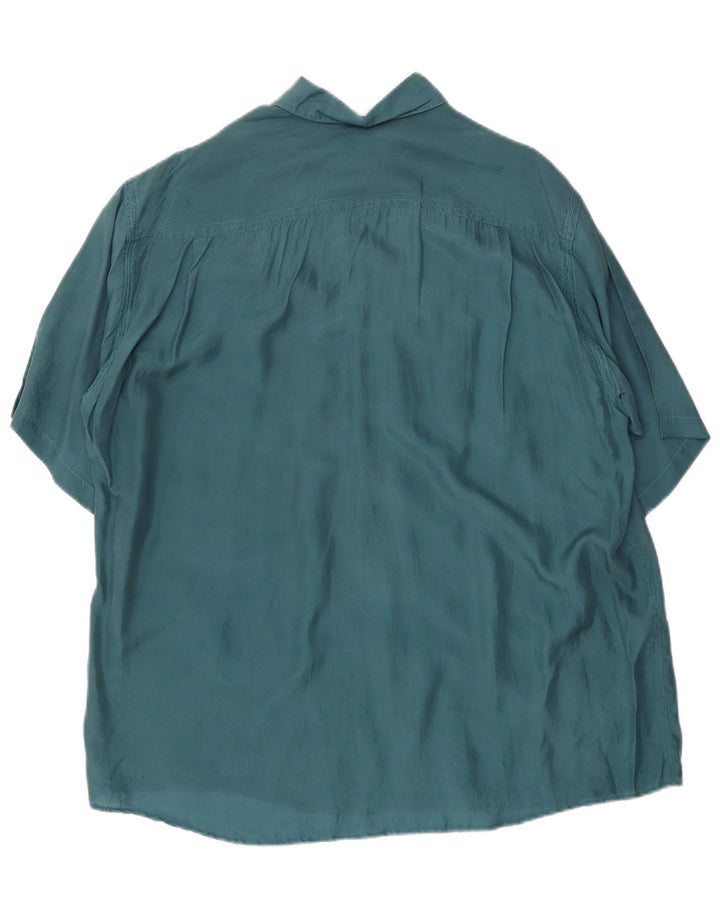 Camicia ampia da uomo a maniche corte VINTAGE in seta verde medio