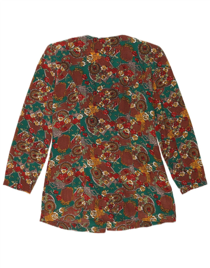 Camicetta camicia vintage da donna UK 10 piccolo floreale multicolore