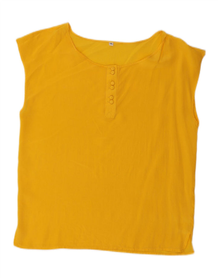 Top camicetta senza maniche da donna VINTAGE UK 18 XL seta gialla