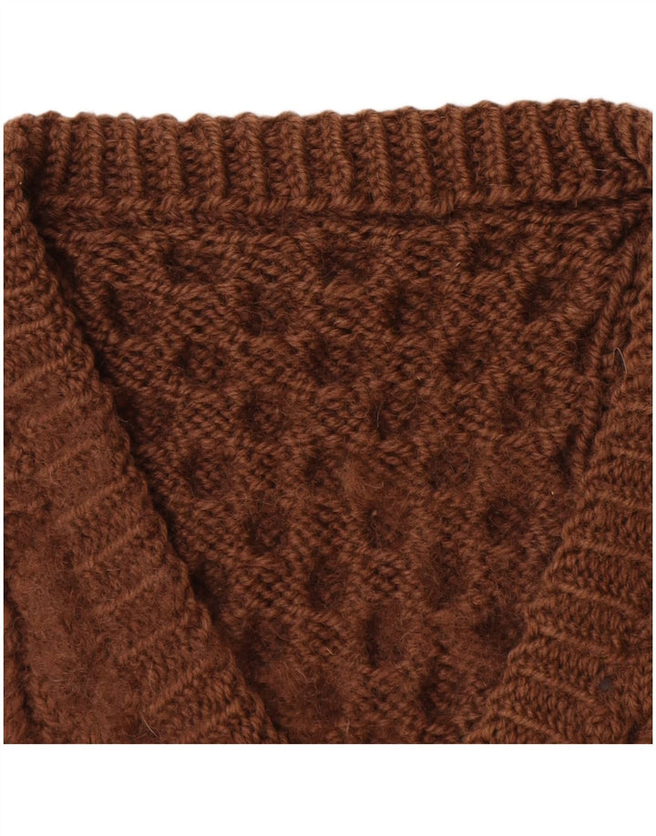 Maglione maglione con scollo a V da donna VINTAGE UK 14 grande marrone