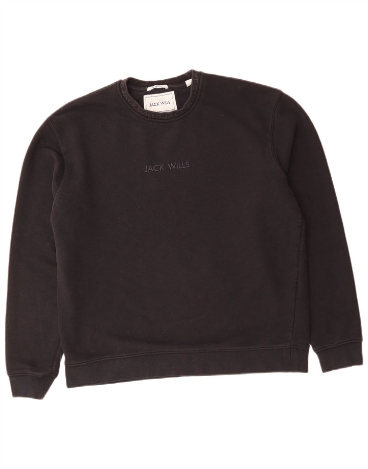 JACK WILLS Felpa da uomo con vestibilità comoda, maglione medio, cotone nero