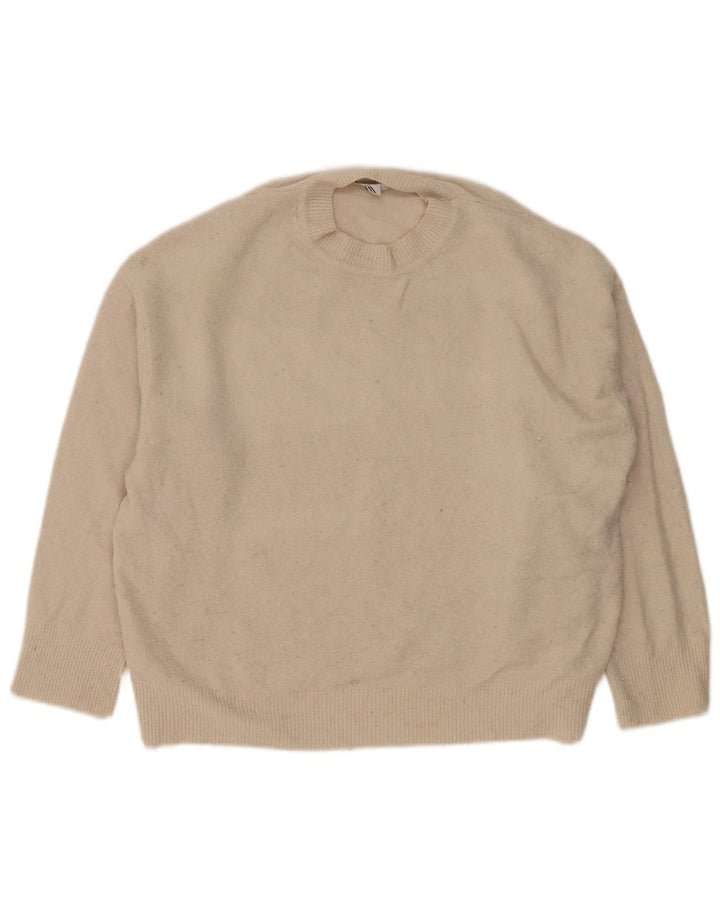 Zara Womens Crop Oversized Crew Neck Jumper Sweater UK 14 Medium Beige