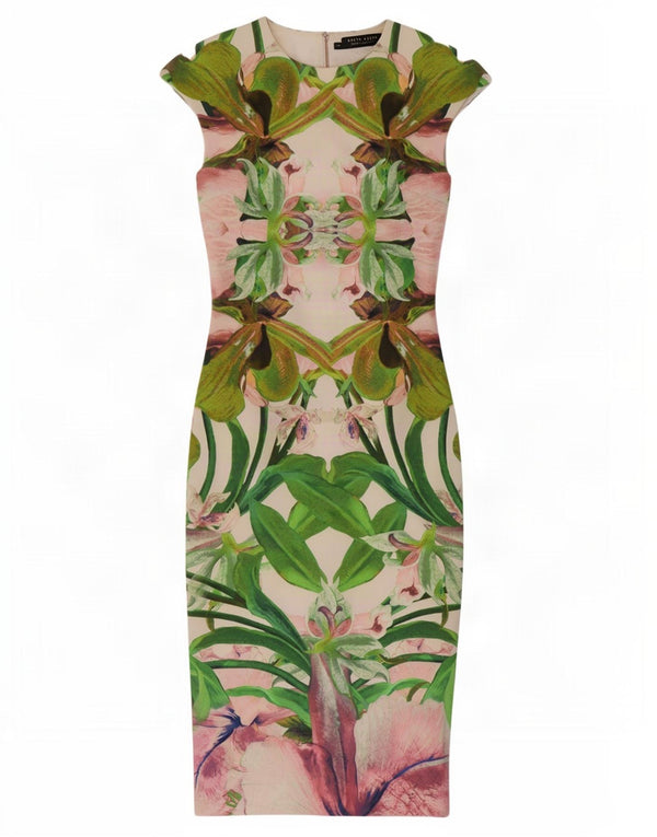 Abito aderente da donna Ted Baker taglia 1 XS poliestere floreale multicolore