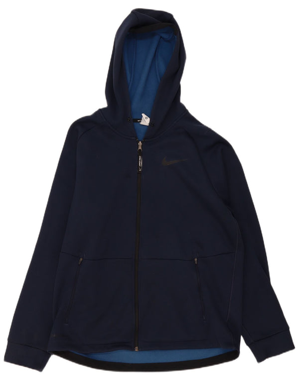 Felpa con cappuccio e zip Nike Therma-Fit da uomo in poliestere medio blu navy