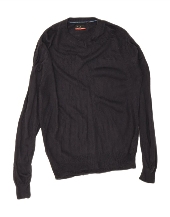 Maglione da uomo con scollo a V Pierre Cardin medio acrilico blu navy