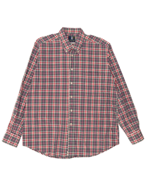 James Ross Mens Shirt Size 43 17 XL Navy Blue Check Cotton