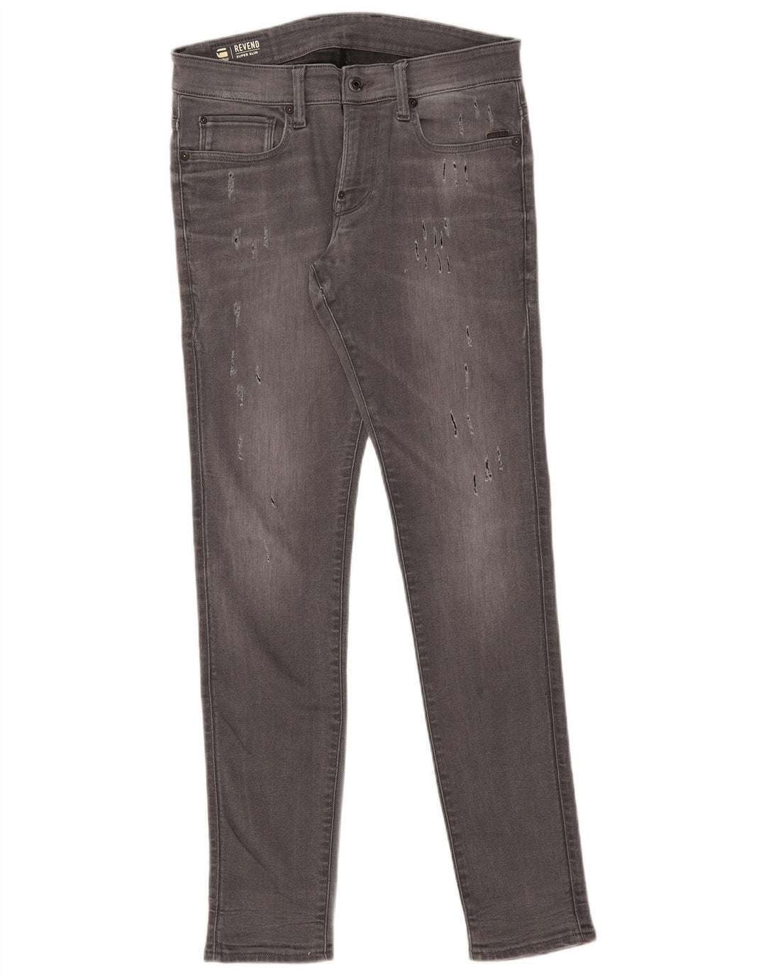 G-STAR Uomo Revend Jeans Super Slim Distressed W32 L34 Cotone Grigio