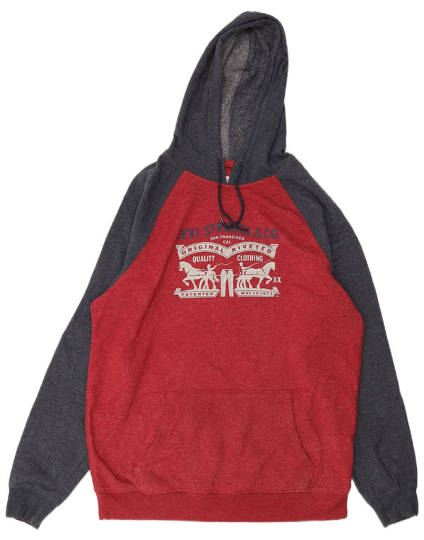Levi's Uomo Graphic Standard Fit Felpa con cappuccio Maglione Large Rosso Colorblock