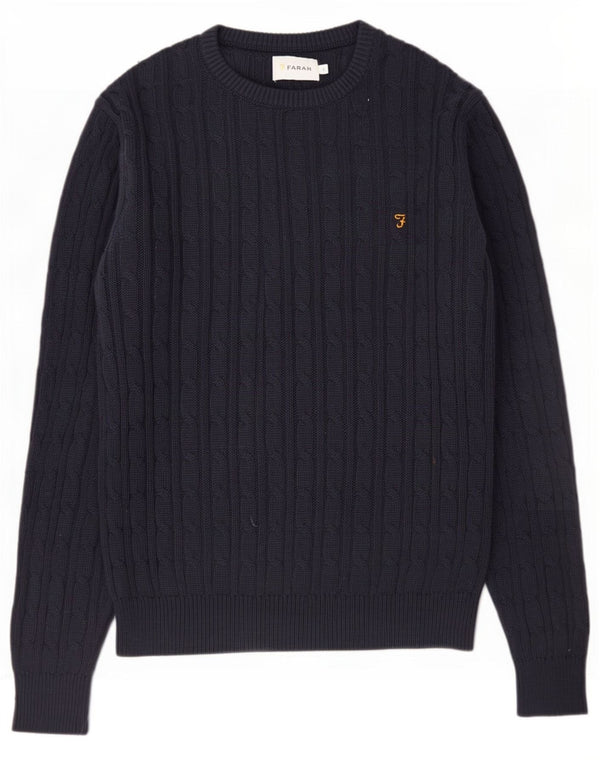 Farah Mens Crew Neck Jumper Sweater Small Navy Blue Cotton