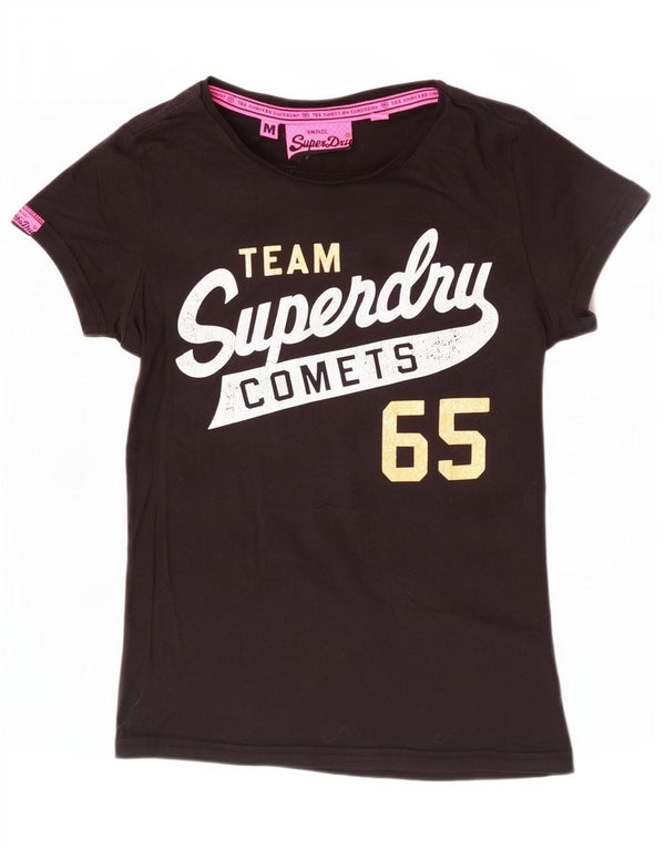 T-shirt grafica da donna Superdry Top UK 12 cotone medio nero