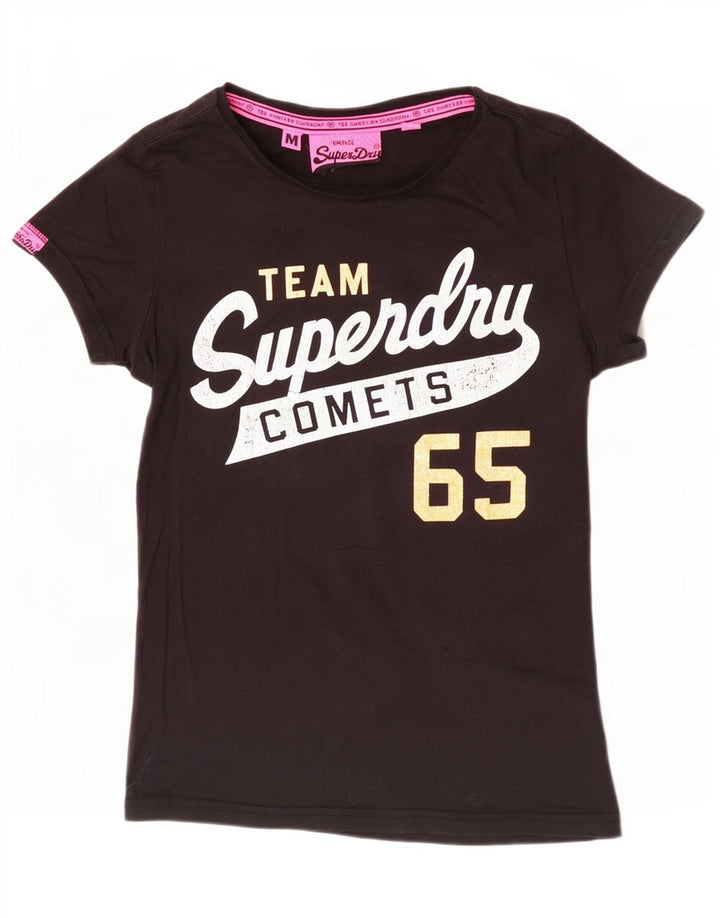 T-shirt grafica da donna Superdry Top UK 12 cotone medio nero