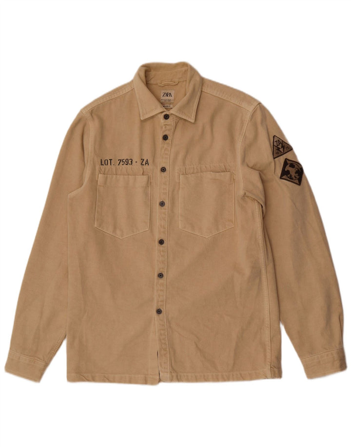 Camicia Zara da uomo con vestibilità comoda grafica in cotone beige medio